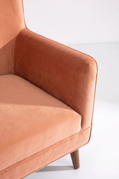 Upholstered Bundle Box Office Accent Chair in Peach Velvet Fabric