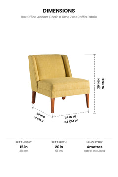 Upholstered Bundle Box Office Accent Chair in Lime Zest Raffia Fabric