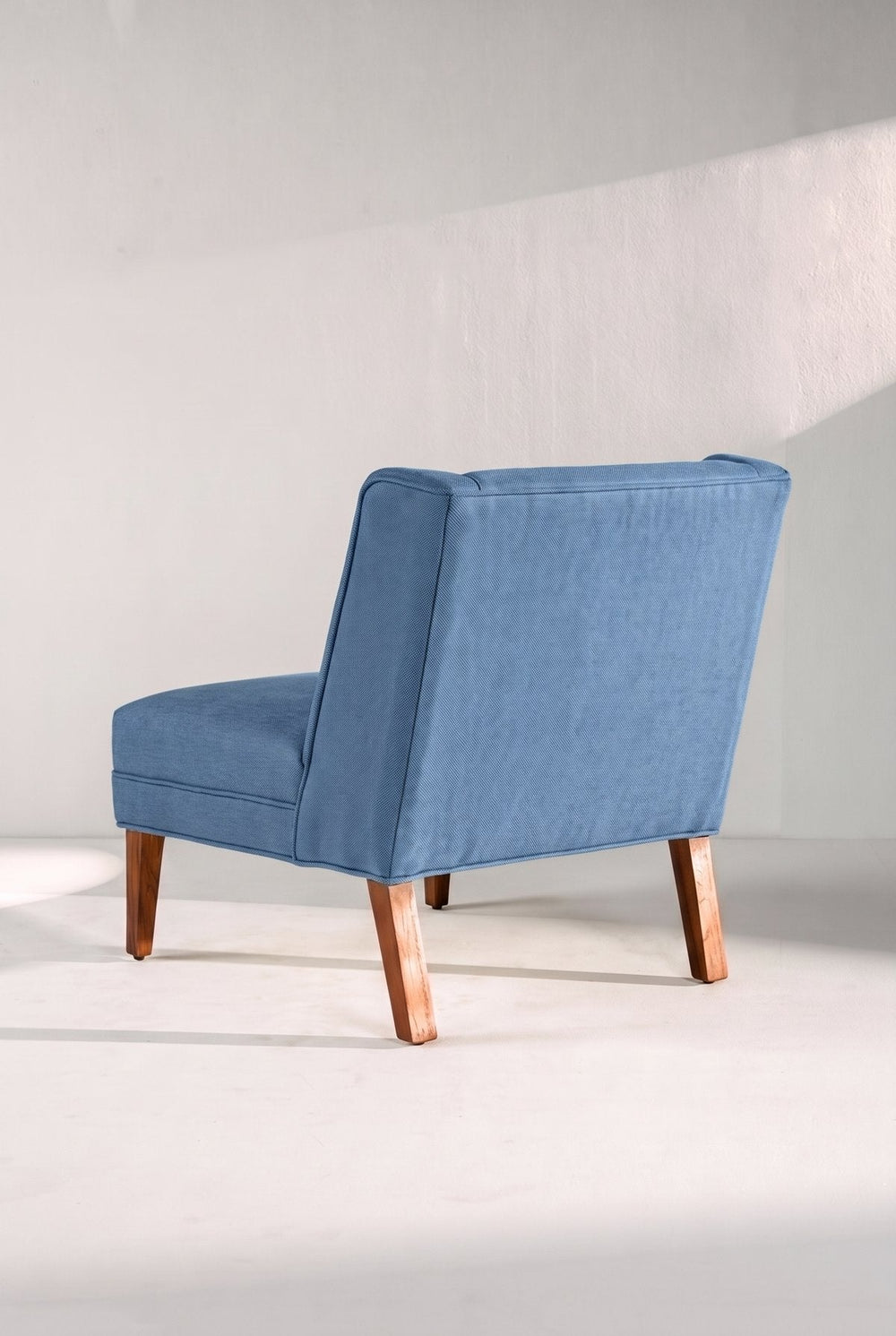 Upholstered Bundle Box Office Accent Chair in Solid Twisted Water Blue Fabric