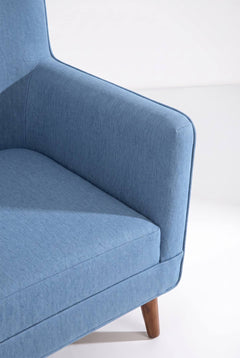 Upholstered Bundle Box Office Accent Chair in Solid Twisted Water Blue Fabric