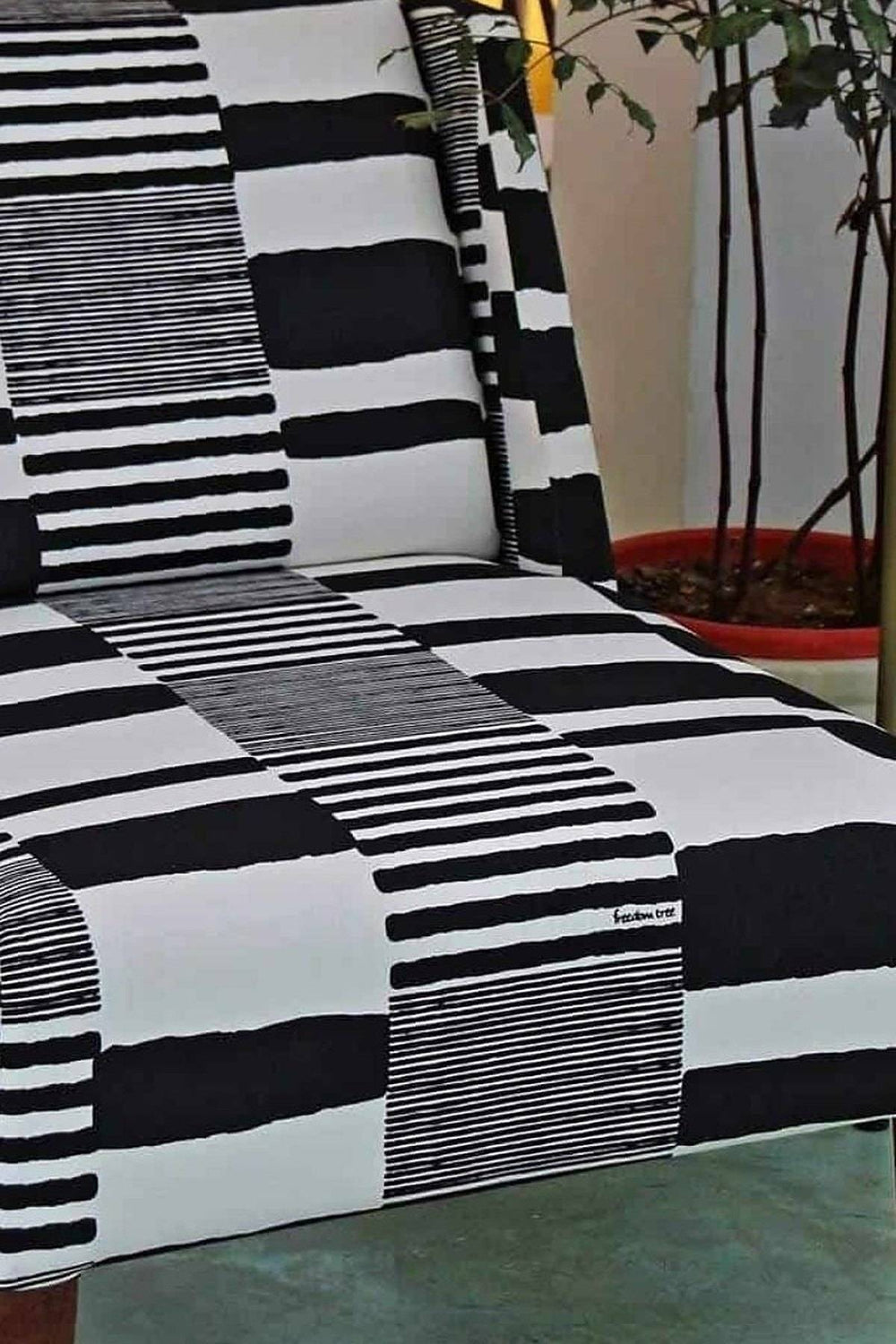 Upholstered Bundle Box Office Accent Chair in Salaka Black And White Fabric