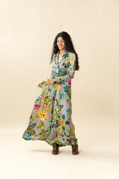 Ageli Forest Pleated Maxi Dress (Silver Meadows)