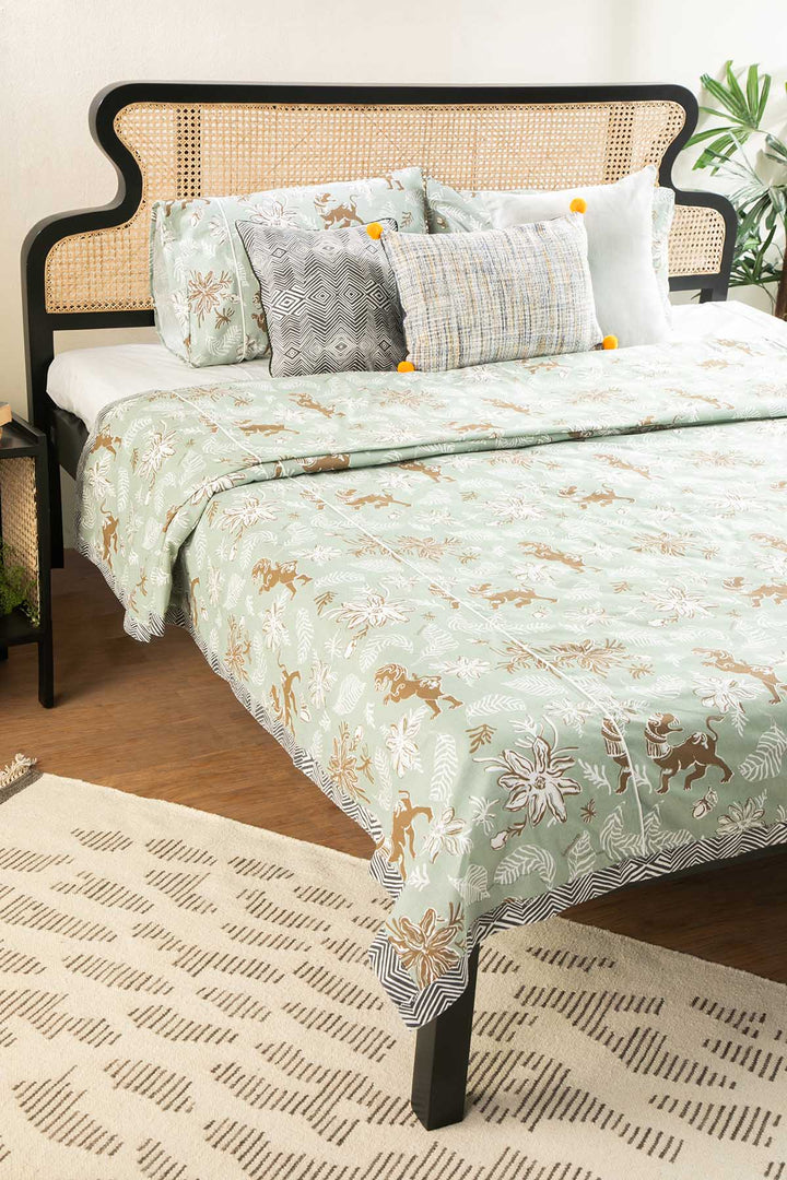PRINT & PATTERN BEDCOVERS Ahnan Pure Cotton Bedcover (Icy Green)