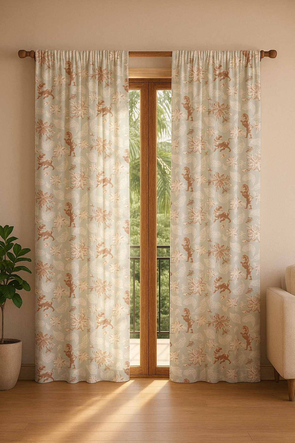 PRINT & PATTERN HEAVY FABRICS Ahnan Icy Green Printed Heavy Fabric And Curtains
