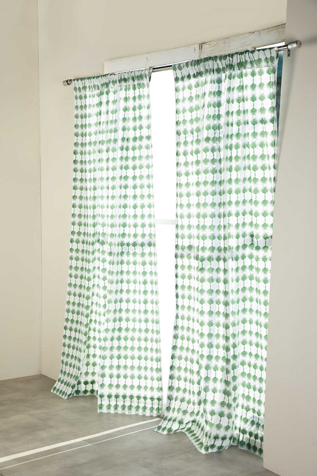 PRINT & PATTERN SHEER FABRICS Aphim Gaga Green Sheer Fabric and Curtain