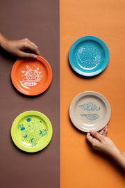 SNACK PLATES Color Pop Multi-Colored Ceramic Tapas Plate (Set of 4)