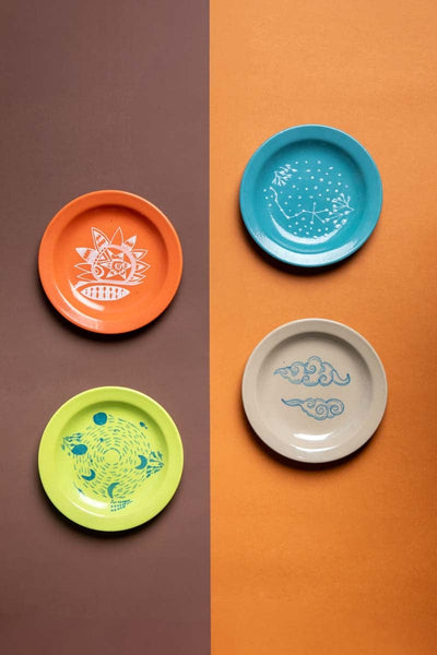 SNACK PLATES Color Pop Multi-Colored Ceramic Tapas Plate (Set of 4)