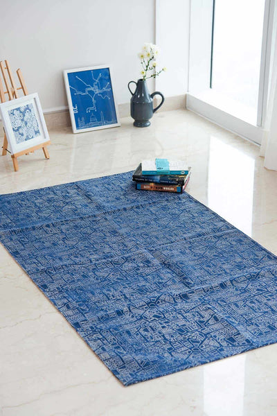 PRINT & PATTERN RUGS Back Bay Pure Cotton Printed Rug (Blue)