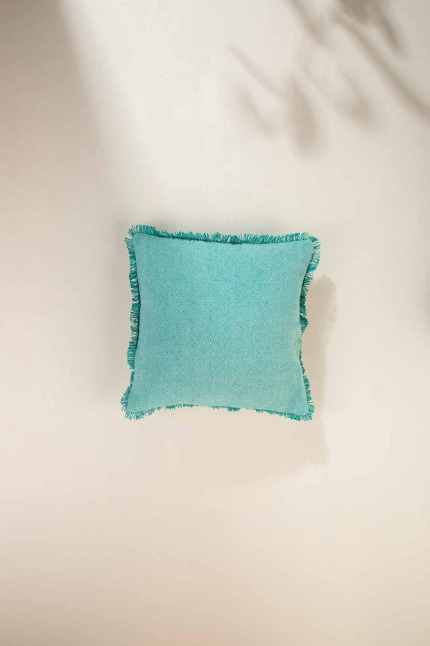 SOLID & TEXTURED CUSHIONS Basket Weave Aqua Green Cushion Cover (41 Cm X 41 Cm)