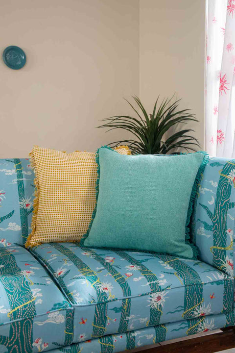 SOLID & TEXTURED CUSHIONS Basket Weave Aqua Green Cushion Cover (41 Cm X 41 Cm)