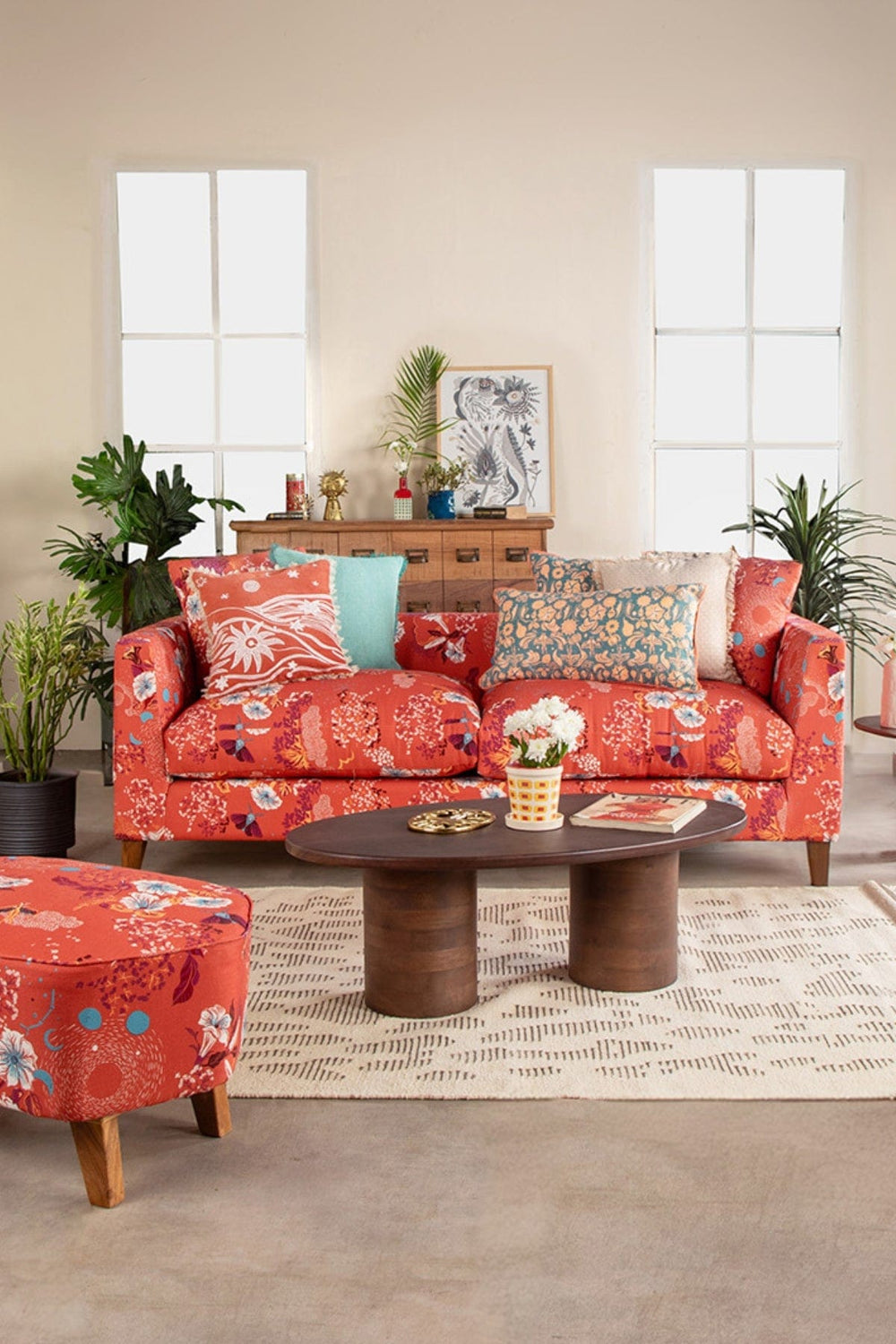 Moonflower Dusky Red Fabric