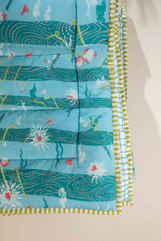 PRINT & PATTERN QUILTS Brahmakamal Aqua Blue Quilt