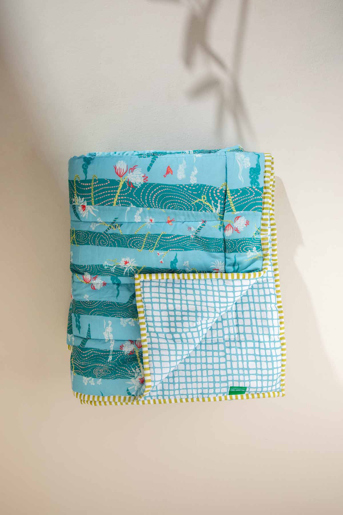 PRINT & PATTERN QUILTS Brahmakamal Aqua Blue Quilt