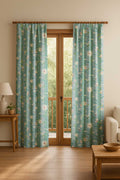 PRINT & PATTERN HEAVY FABRICS Brahmakamal Aqua Blue Printed Heavy Fabric And Curtains