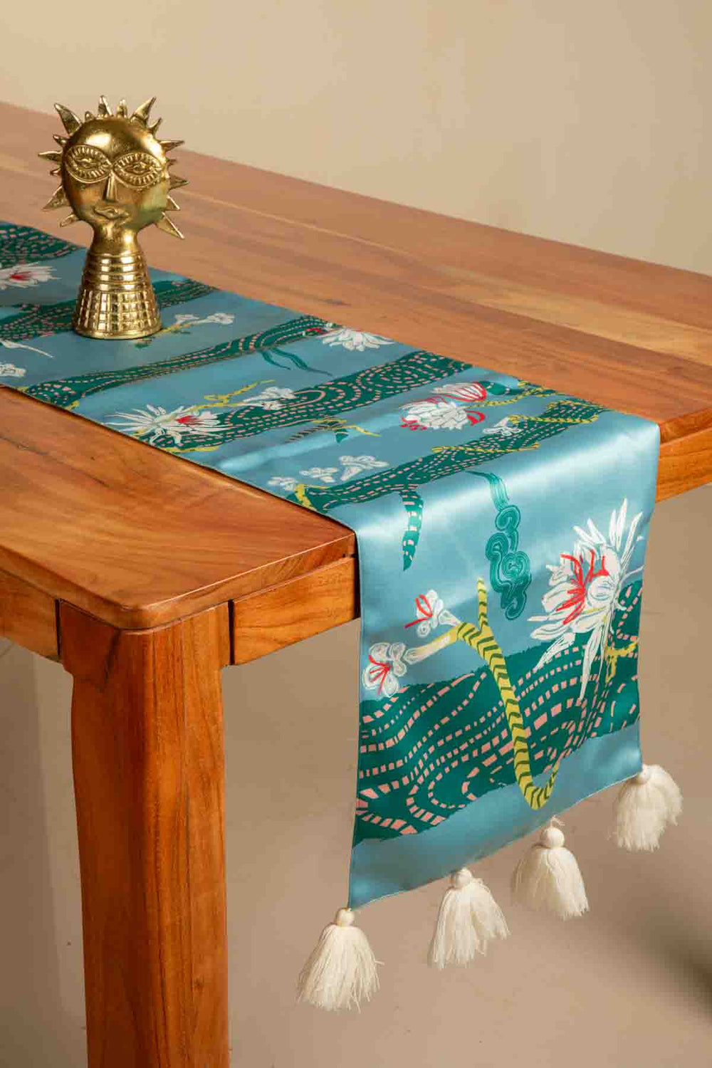 Brahmakamal Aqua Blue Table Runner