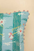 PRINT & PATTERN CUSHIONS Brahmakamal Aqua Blue Cushion Cover (46 Cm X 46 Cm)