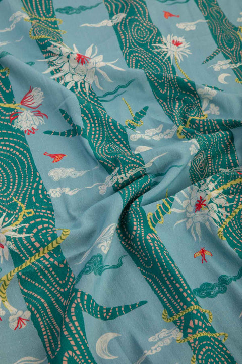 PRINT & PATTERN UPHOLSTERY FABRICS Brahmakamal Printed Upholstery Fabric (Aqua Blue)