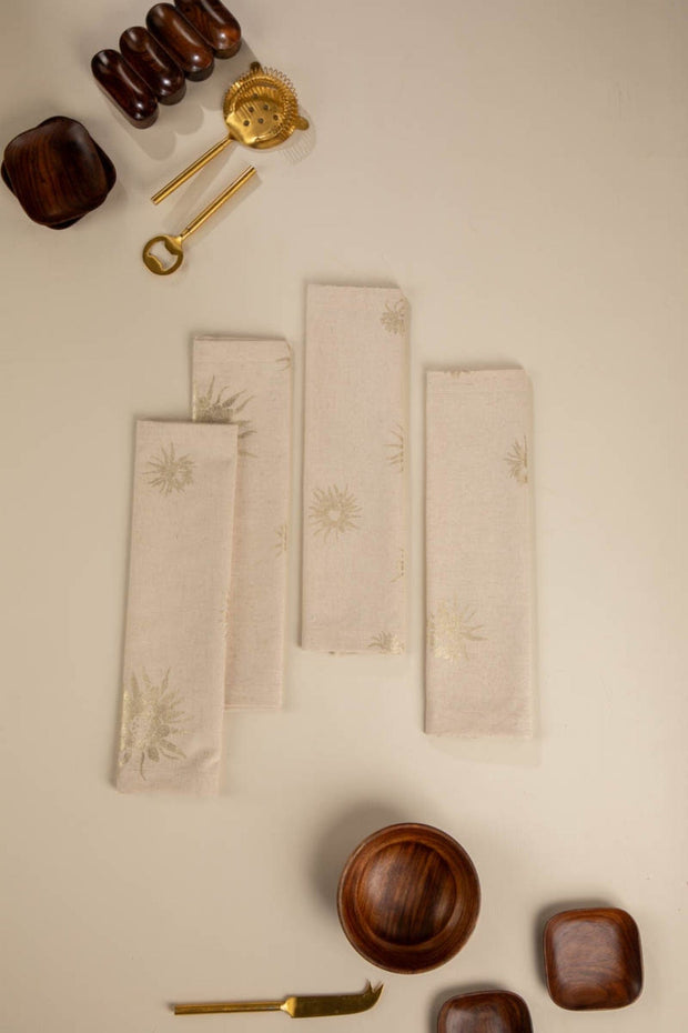 NAPKINS Brahmakamal Gold Dinner Napkin (Set Of 4)