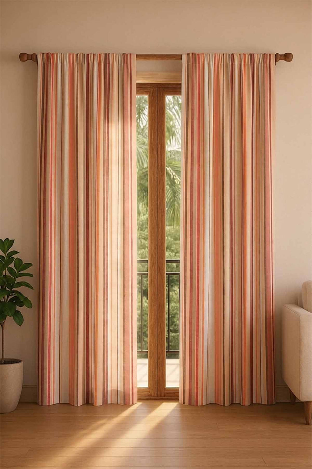 PRINT & PATTERN HEAVY FABRICS Casual Horizon Striper Laterite Red Woven Heavy Fabric And Curtains