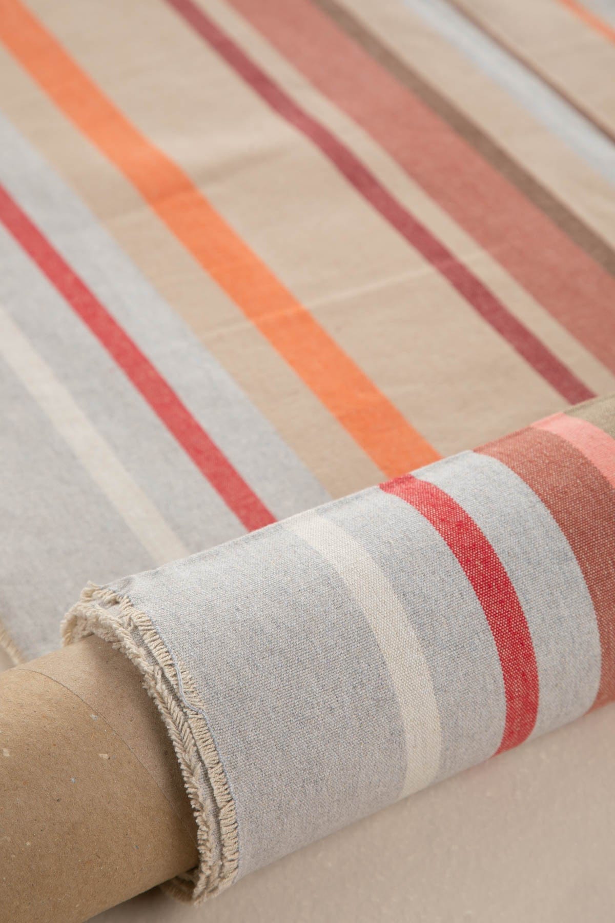 Casual Horizon Striper Laterite Red Woven Heavy Fabric And Curtains