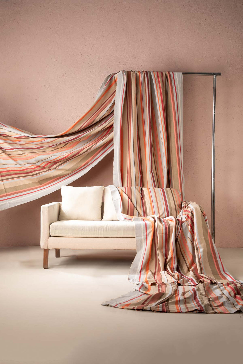 Casual Horizon Striper Laterite Red Woven Heavy Fabric And Curtains