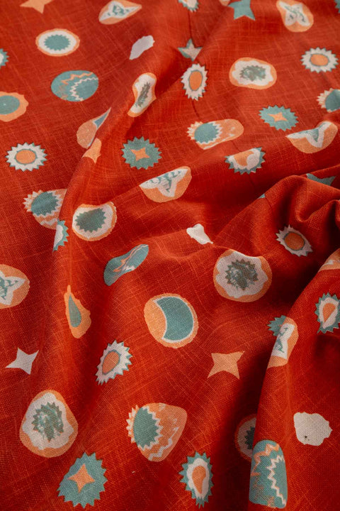 PRINT & PATTERN UPHOLSTERY FABRICS Celestial Sky Printed Upholstery Fabric (Amber Orange)