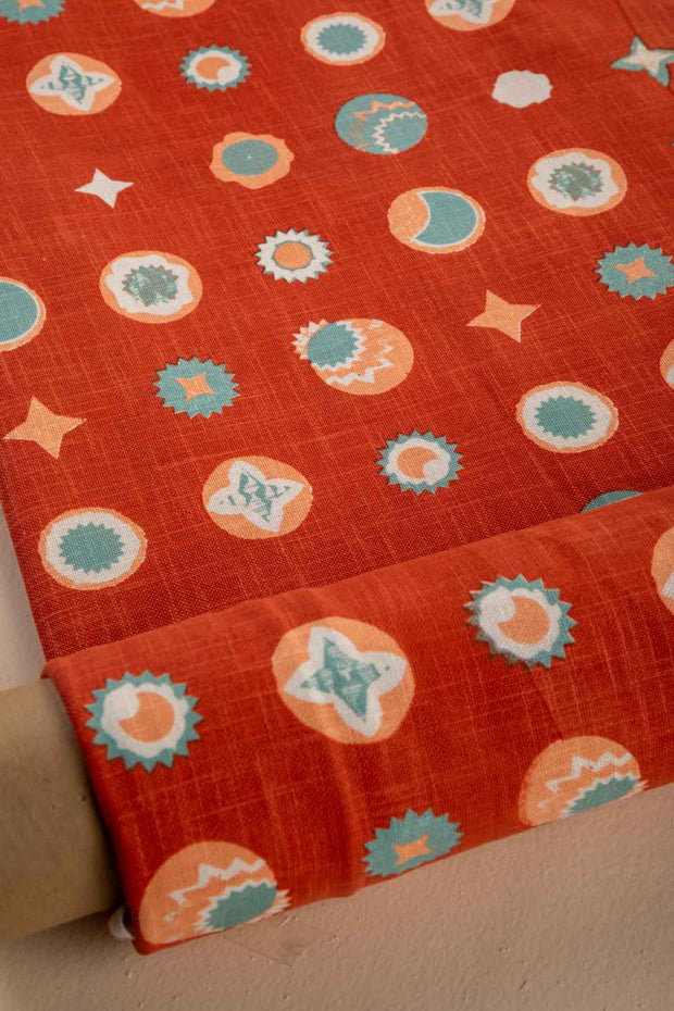 PRINT & PATTERN UPHOLSTERY FABRICS Celestial Sky Printed Upholstery Fabric (Amber Orange)