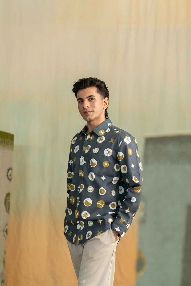 SHIRTS Celestial Sky Printed Shirt (Starry Charcoal)