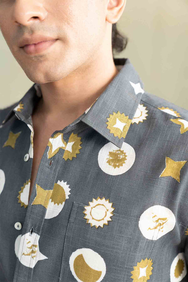 SHIRTS Celestial Sky Printed Shirt (Starry Charcoal)