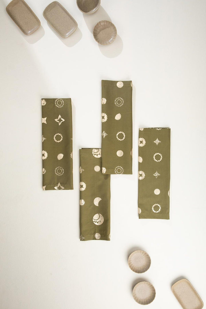 NAPKINS Celestial Stars  Olive Gold Dinner Napkin