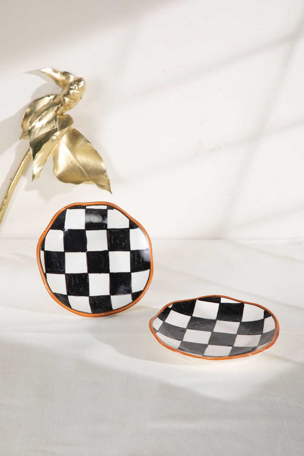 SNACK PLATES Checker Ceramic Small Plate (Set Of 2)