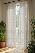 PRINT & PATTERN SHEER FABRICS Circle Grid  Stone Sheer Fabric And Curtains