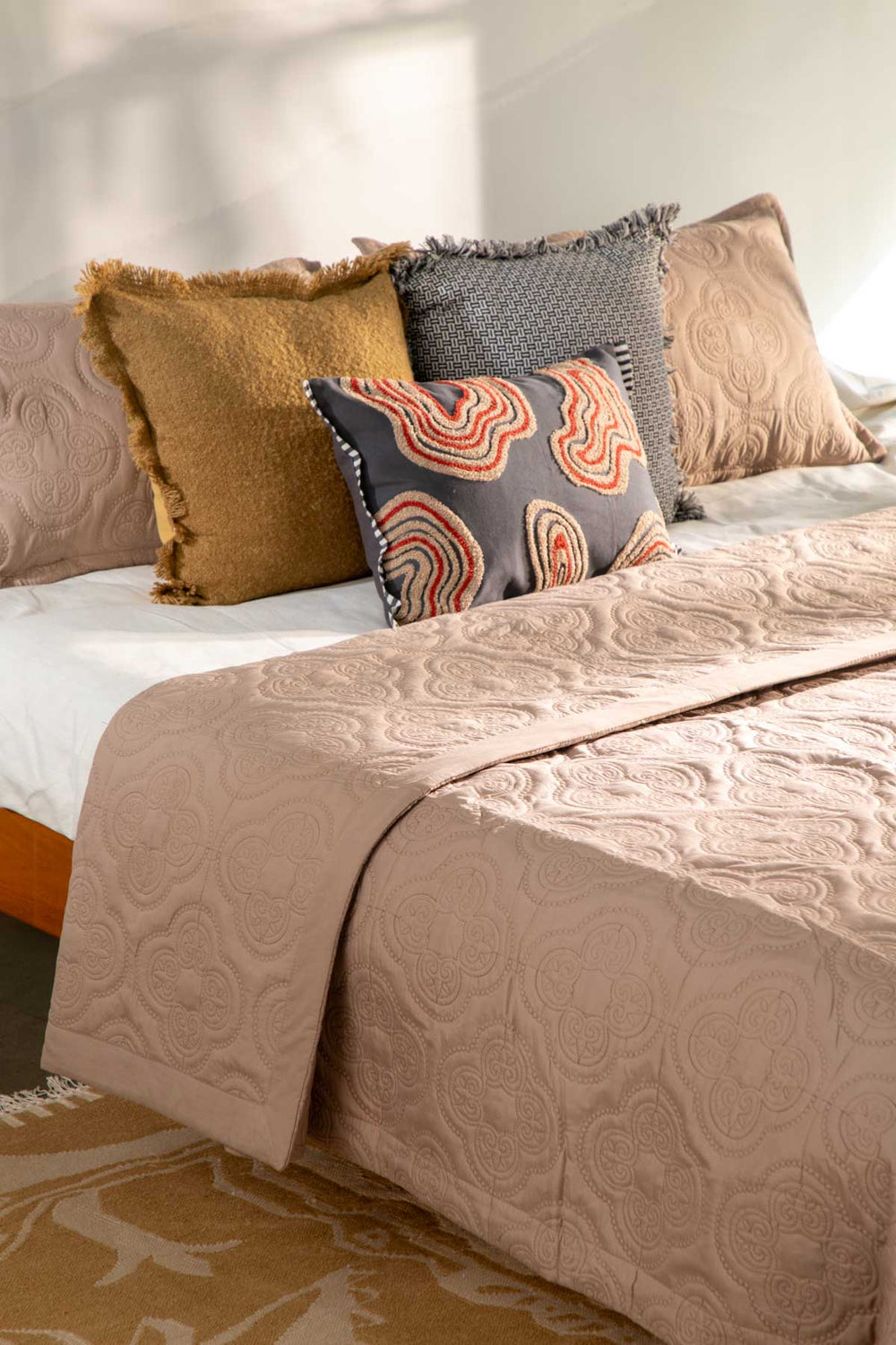 SOLID & TEXTURED BEDCOVERS Clover Beige Quilted Bedcover