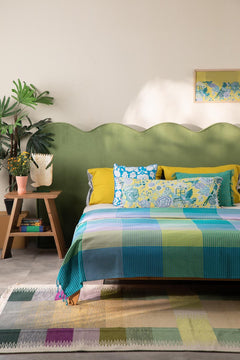 Code Checks Recycled Cotton Bedcover (Blue Green)