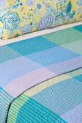SOLID & TEXTURED BEDCOVERS Code Checks Recycled Cotton Bedcover (Blue Green)