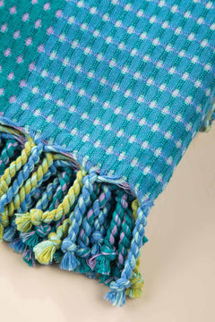 SOLID & TEXTURED BEDCOVERS Code Checks Recycled Cotton Bedcover (Blue Green)