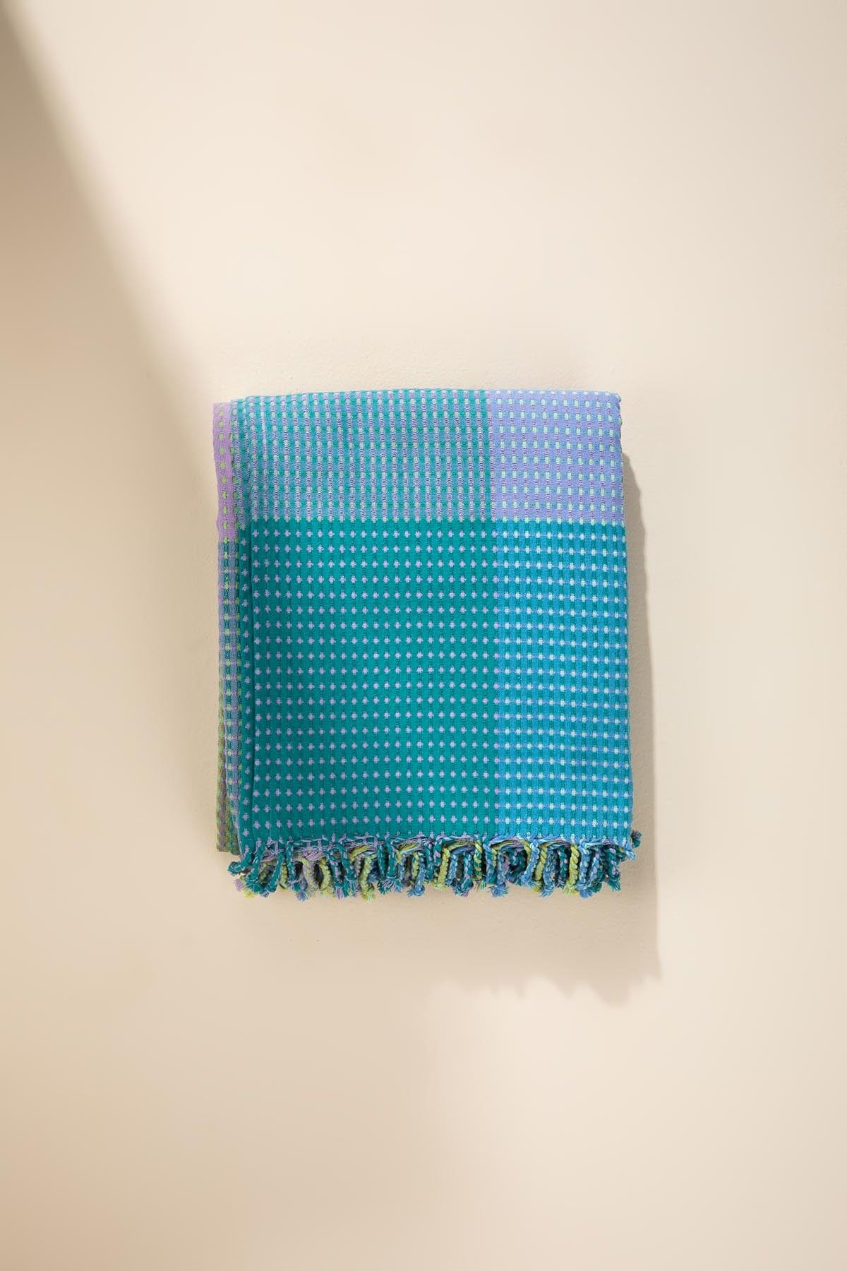 SOLID & TEXTURED BEDCOVERS Code Checks Recycled Cotton Bedcover (Blue Green)