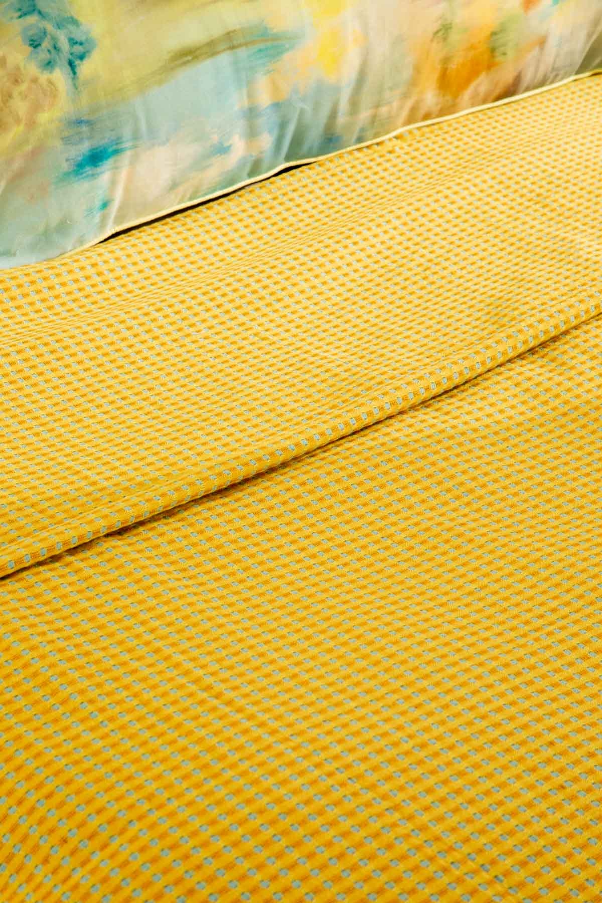 SOLID & TEXTURED BEDCOVERS Code Shadow   Recycled Cotton Bedcover (Fresh Yellow)