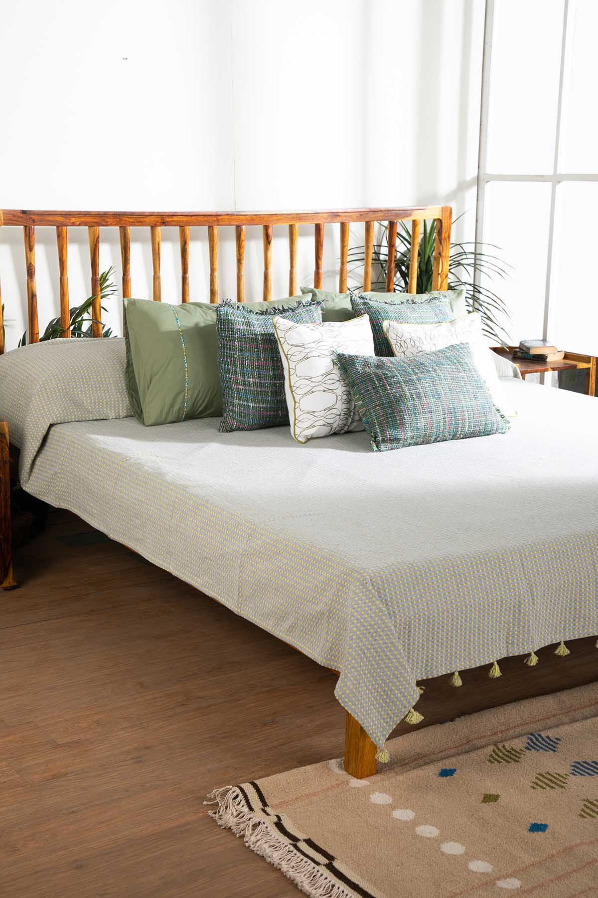 SOLID & TEXTURED BEDCOVERS Code Shadow Woven Cotton Bedcover (Grey Yellow)