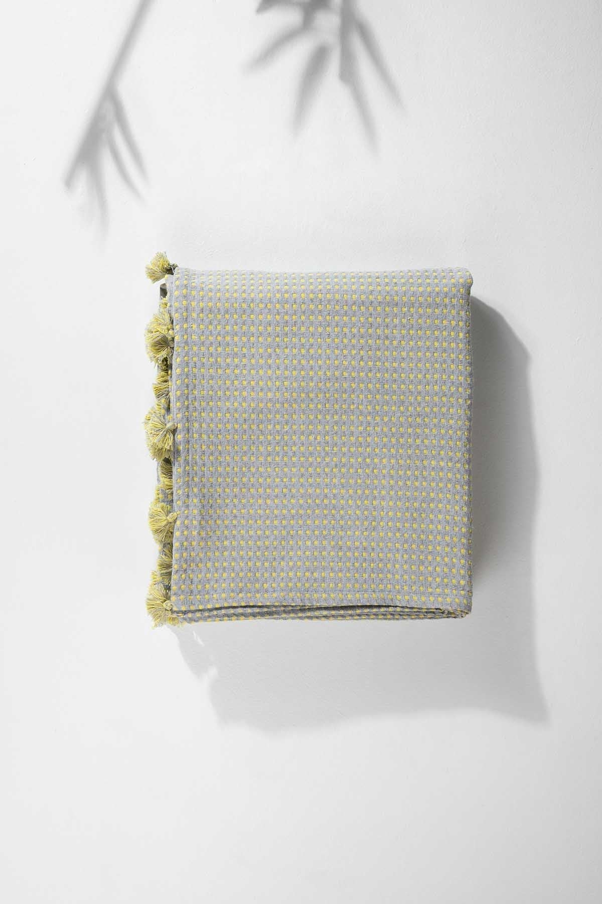 SOLID & TEXTURED BEDCOVERS Code Shadow Woven Cotton Bedcover (Grey Yellow)