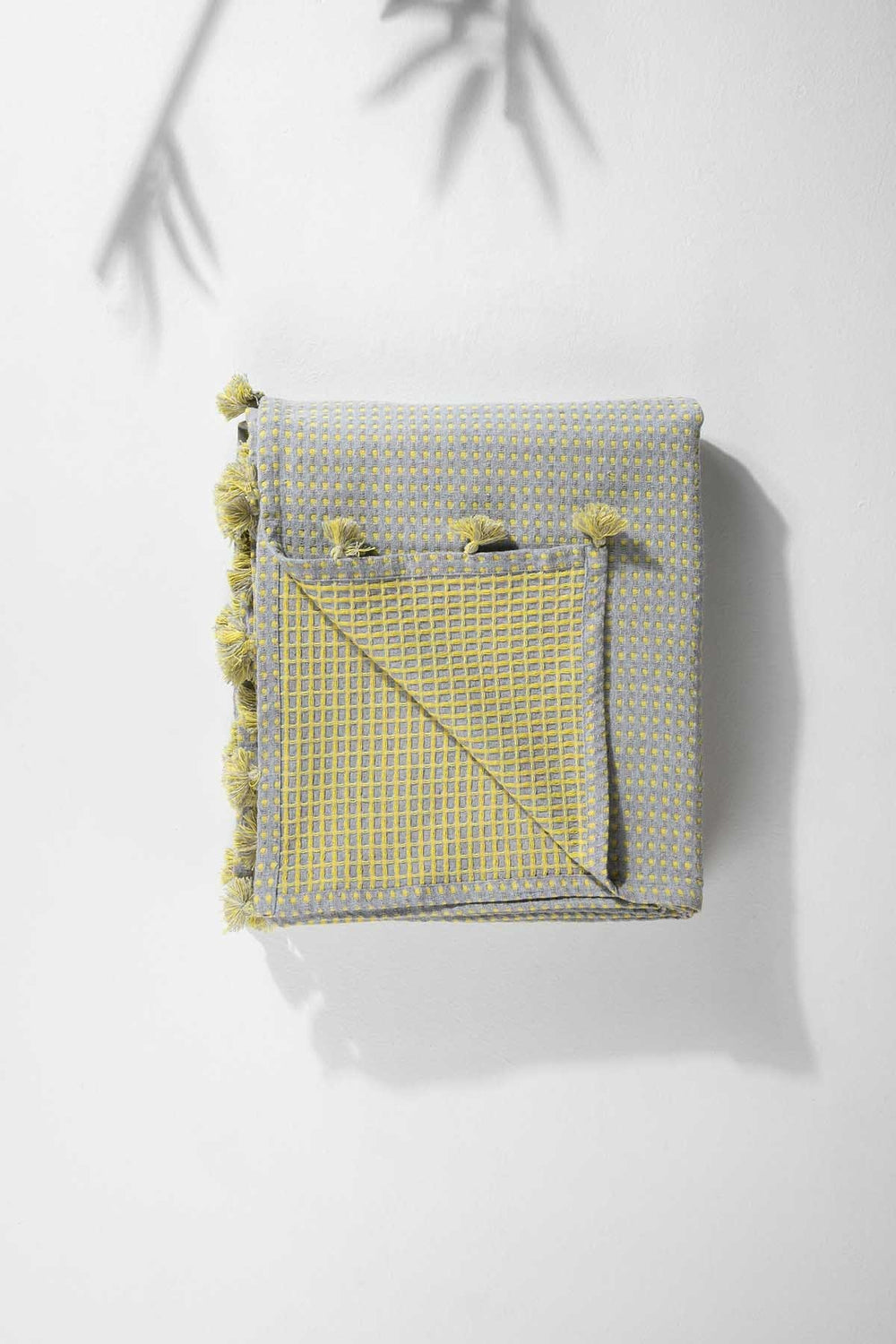 SOLID & TEXTURED BEDCOVERS Code Shadow Woven Cotton Bedcover (Grey Yellow)