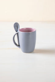 MUGS & CUPS Color Pop Grey Coffee Mug With Spoon