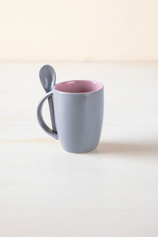 MUGS & CUPS Color Pop Grey Coffee Mug With Spoon