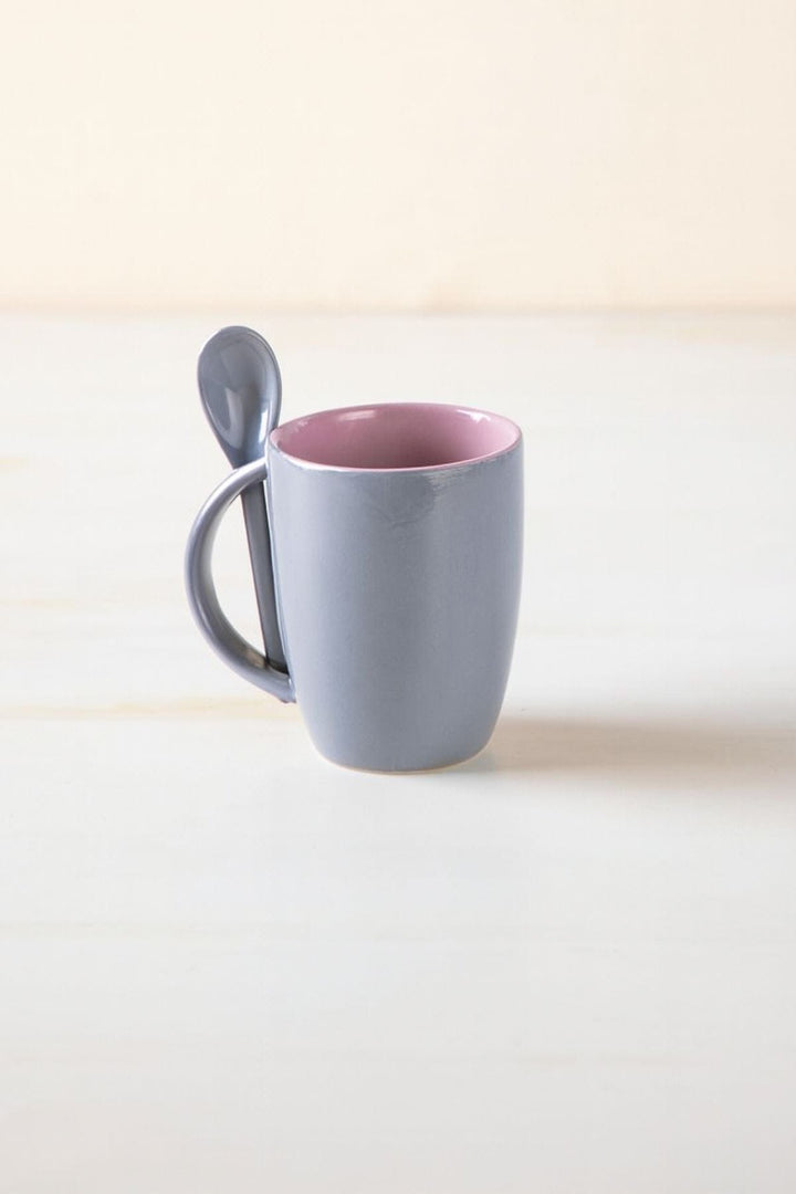 MUGS & CUPS Color Pop Grey Coffee Mug With Spoon