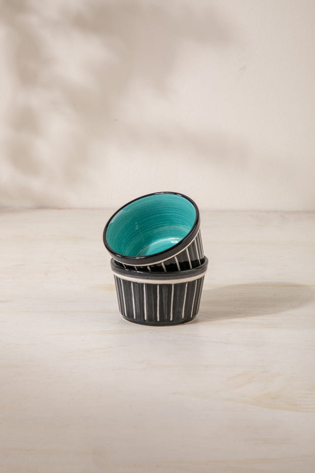 RAMEKINS Color Pop Black And Mint Ceramic Ramekin (Set Of 2)