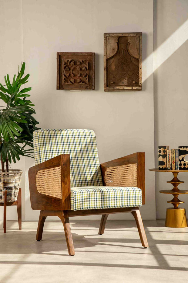 ARMCHAIRS & ACCENTS Coonoor Teak Wood And Wicker Armchair