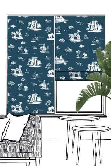 COTTON FABRIC AND CURTAINS Coromandel Cotton Fabric And Curtains (Blue)