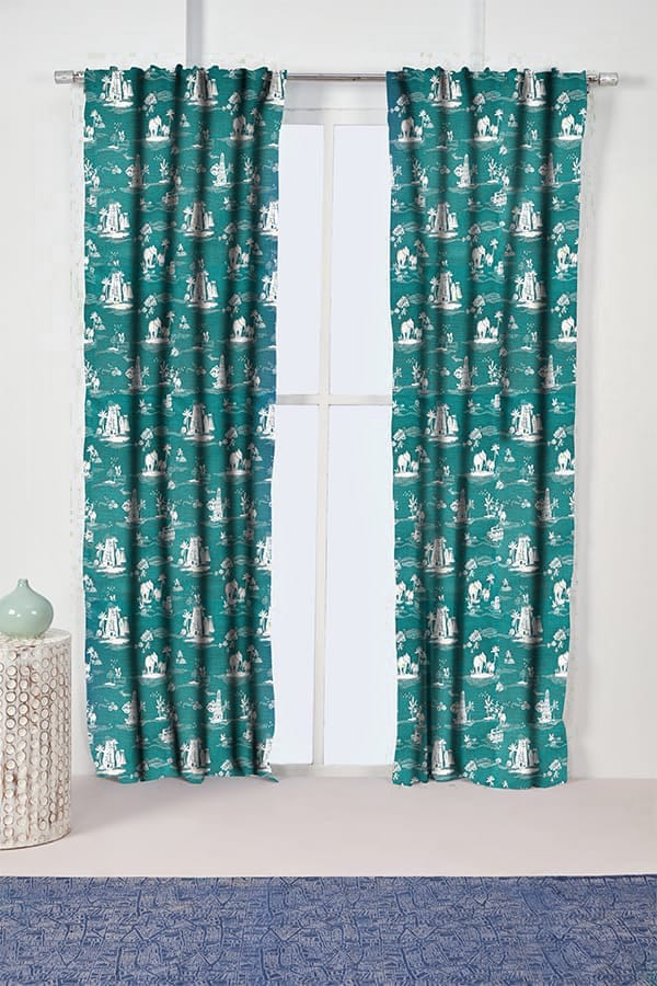 CURTAINS Coromandel Cotton Drapes And Blinds (Turquoise)