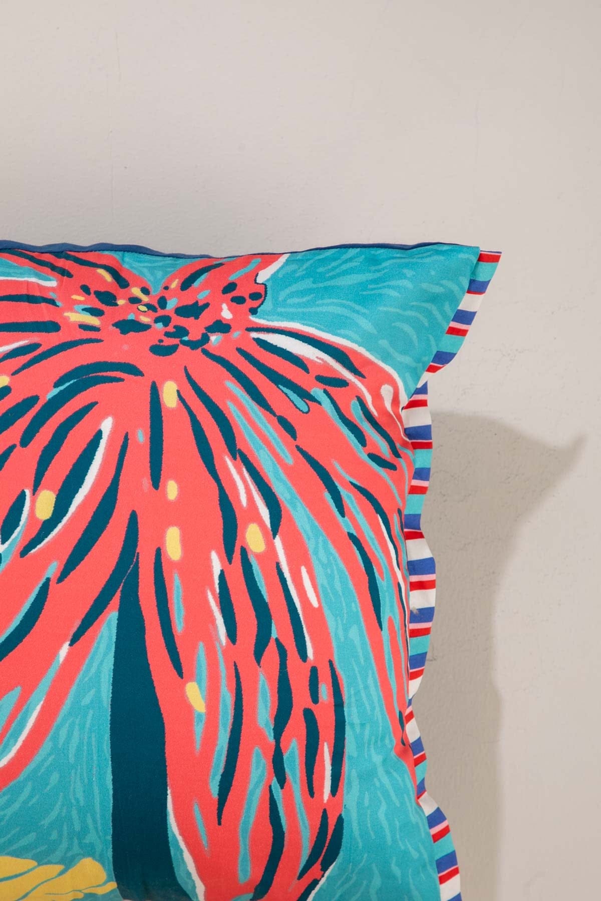 PRINT & PATTERN CUSHIONS Cotton Flower Coral Sky Cushion Cover (46 X 46 Cm)