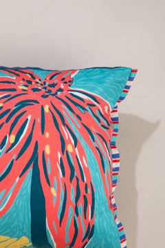 PRINT & PATTERN CUSHIONS Cotton Flower Coral Sky Cushion Cover (46 X 46 Cm)